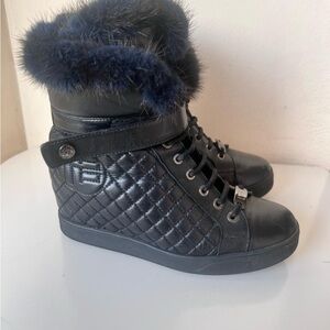 Made in Italy Marino Fabiani Black High-Top Sneakers with fur orthopedic heel